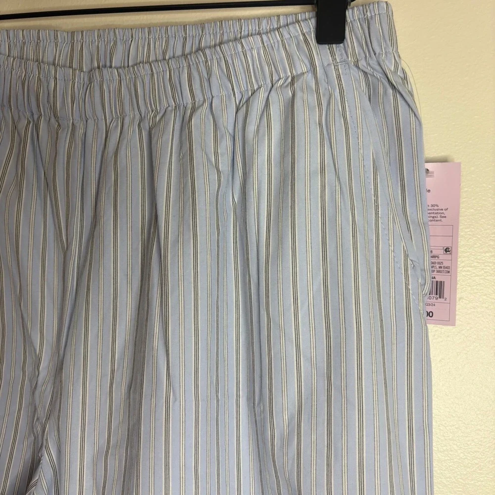 Women's Large Wide Leg Pants Target Blue Striped Tie Detail High Waist New - Picture 5 of 9